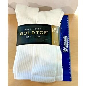 Gold Toe Harrington Mens White Cotton Crew Socks 6+1 Pack Full Cushion NEW